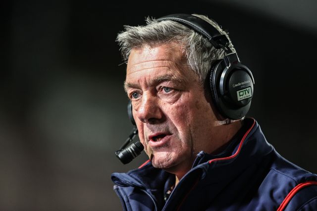 Daryl Powell Head Coach of Wakefield Trinity is interviewed after the game during the Betfred Super League Round 8 match Wakefield Trinity vs Castleford Tigers at DIY Kitchens Stadium, Wakefield, United Kingdom, 17th April 2025

(Photo by Alfie Cosgrove/News Images)