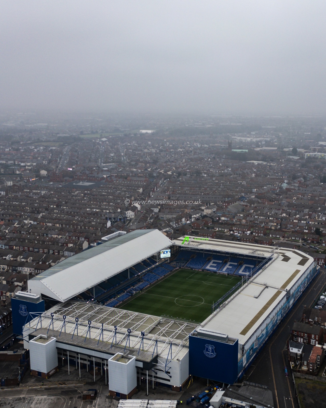 An aerial view of Goodison Park ahead of the Premier League match Everton vs Tottenham Hotspur at Goodison Park, Liverpool, United Kingdom, 19th January 2025

(Photo by Gareth Evans/News Images)