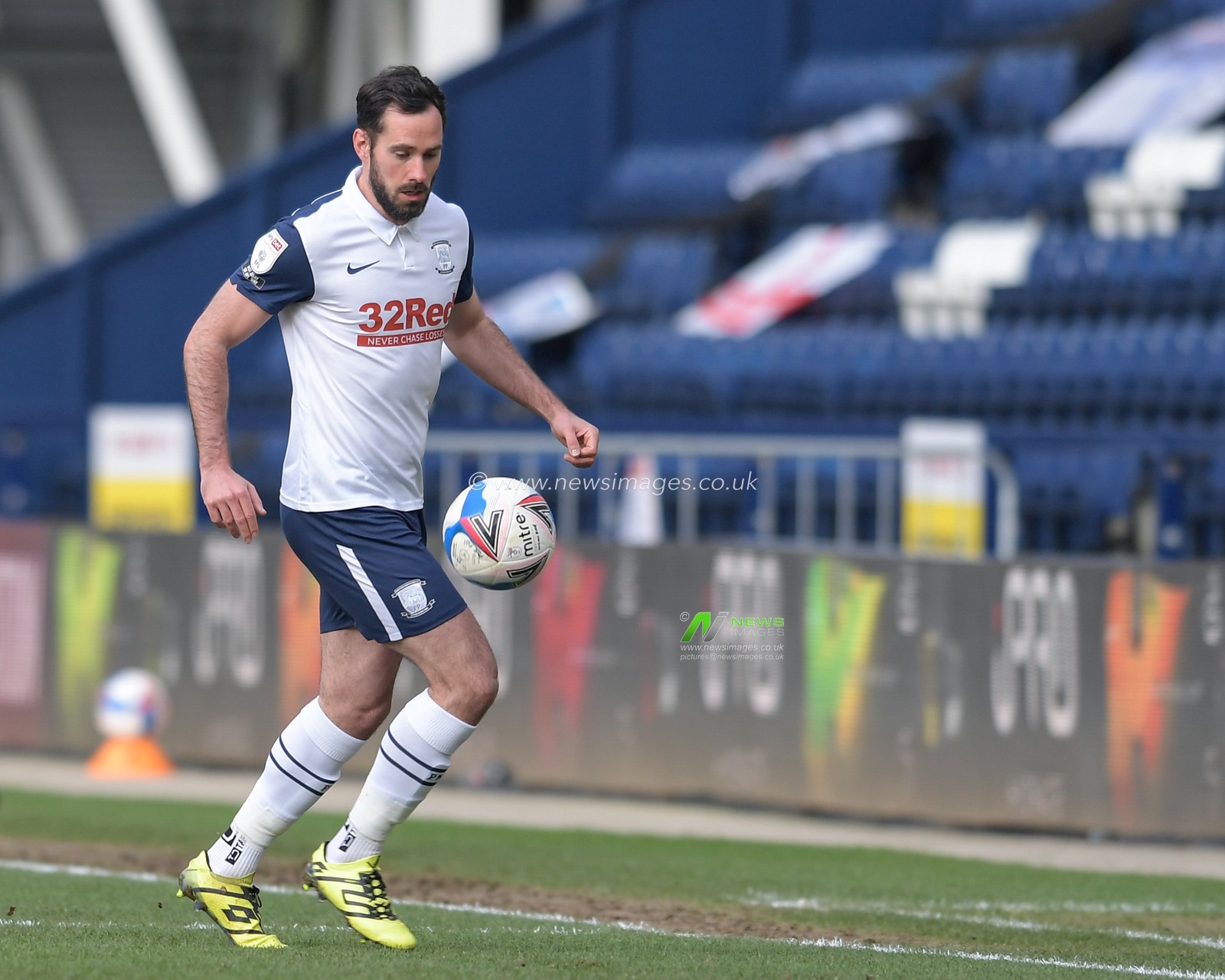 Greg Cunningham #37 of Preston North End looks to control the ball