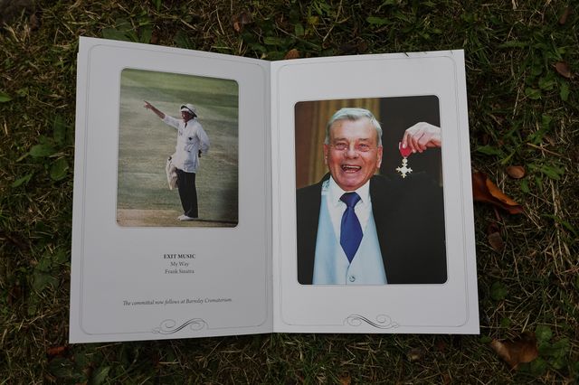 Pages form Harold Dennis “Dickie” Bird OBE order of service booklet during the Funeral of Harold Dennis “Dickie” Bird OBE at St Mary's Church, Barnsley, United Kingdom, 19th October 2025

(Photo by Mark Cosgrove/News Images)