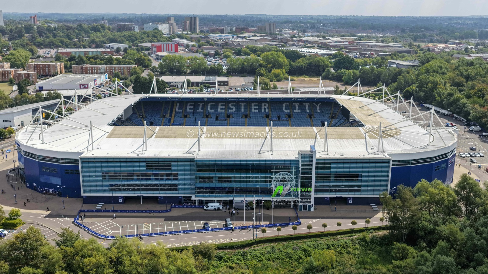 An aerial view of the King Power Stadium during the Sky Bet Championship match Leicester City vs Sheffield Wednesday at King Power Stadium, Leicester, United Kingdom, 10th August 2025

(Photo by Mark Cosgrove/News Images)