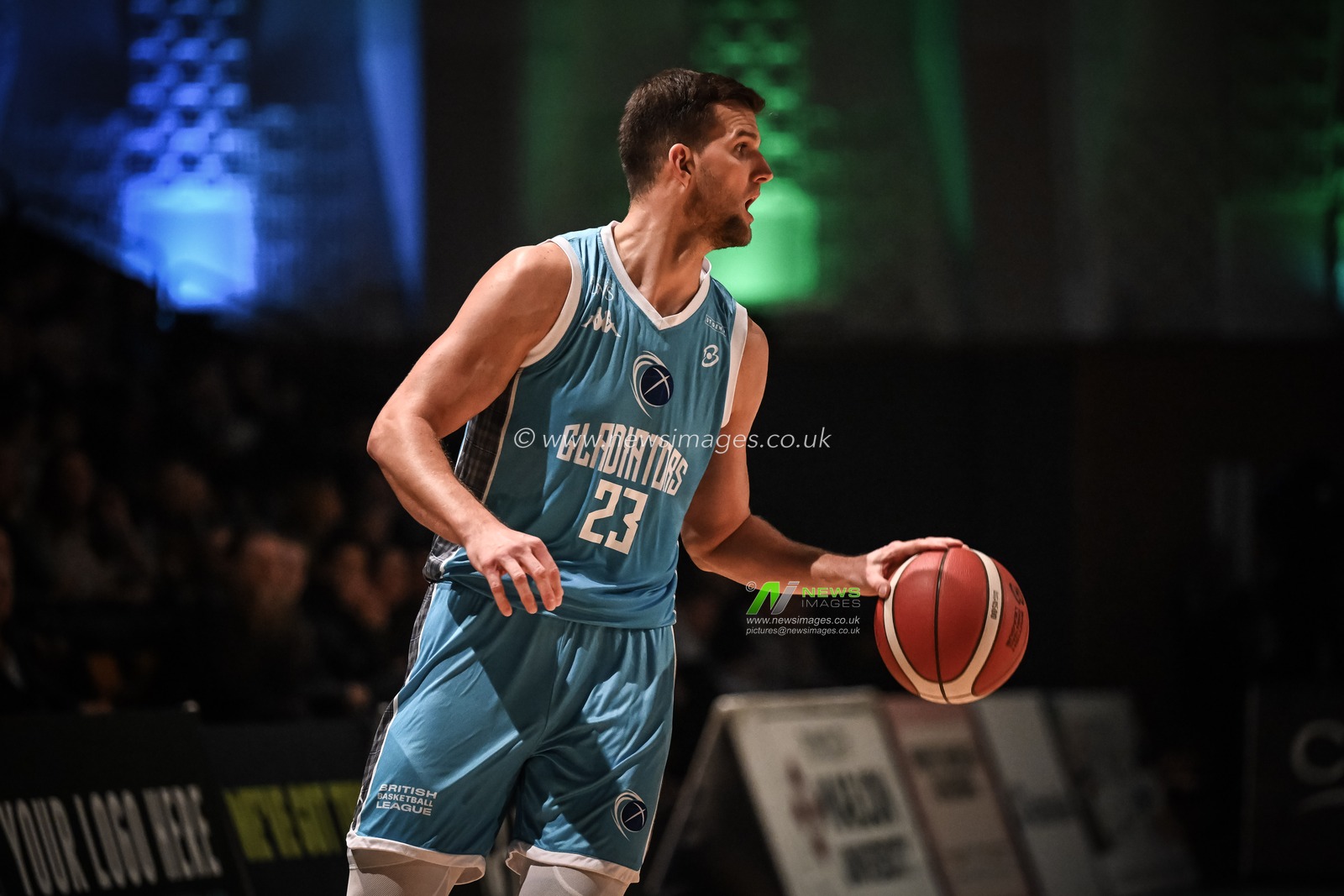 Lukas Palyza #23 of Caledonia Gladiators in action during the British Basketball Championship match Plymouth City Patriots vs Caledonia Gladiators at Plymouth Pavilions, Plymouth, United Kingdom, 3rd November 2023

(Photo by Craig Thomas/News Images)