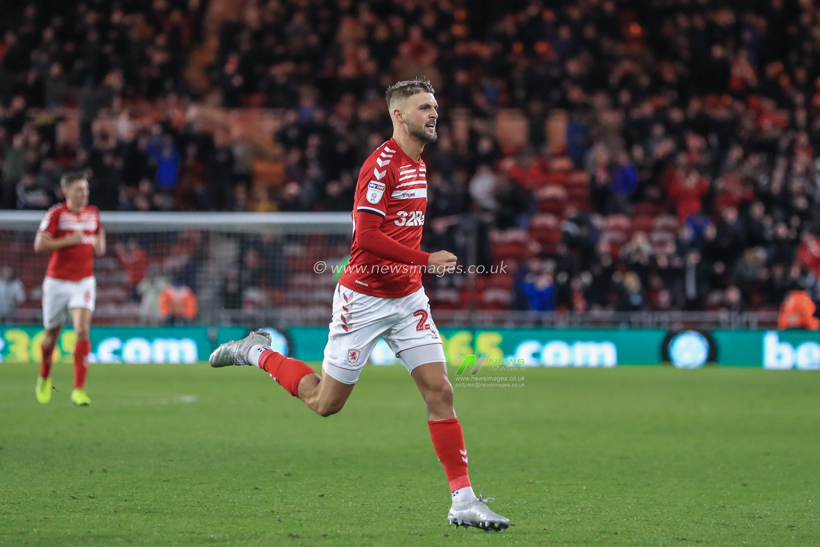 20th December 2019, Riverside Stadium, Middlesbrough, England; Sky Bet Championship, Middlesbrough v Stoke City : Lewis Wing (26) of Middlesbrough celebrates his goal to make it 2-1

Credit: Mark Cosgrove/News Images
