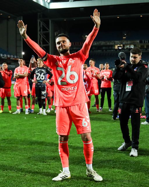 Matt Grimes of Coventry City celebrates promotion back to the Premier League after the Sky Bet Championship match Blackburn Rovers vs Coventry City at Ewood Park, Blackburn, United Kingdom on 17 April 2026

(Photo by Jorge Horsted/News Images)