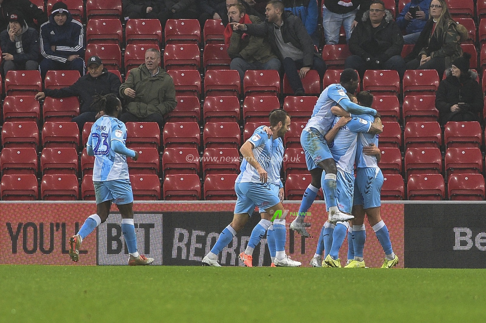 23rd November 2019, Stadium Of Light, Sunderland, England; Sky Bet League 1, Sunderland v Coventry City : Dominic Hyam (15) of Coventry City celebrates with his team mates after scoring

Credit: Iam Burn/News Images