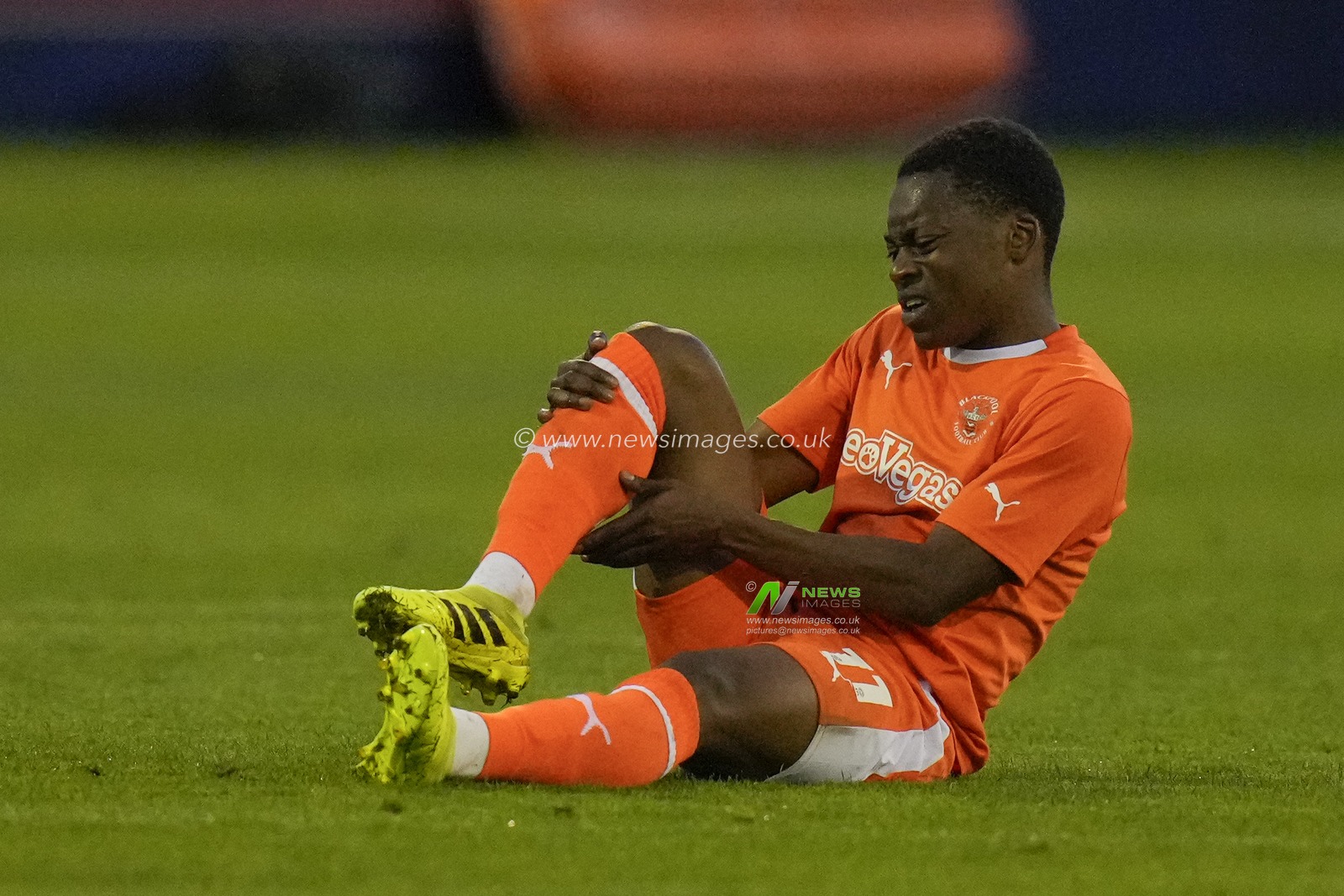 Karamoko Dembele #11 of Blackpool holds his leg after a challenge during the EFL Trophy match Barrow vs Blackpool at SO Legal Stadium, Barrow-in-Furness, United Kingdom, 5th September 2023

(Photo by Steve Flynn/News Images)