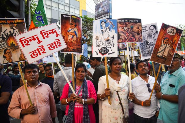 Bharatiya Janata Party Supporters Hindus take part in Ã¢â‚¬Å“Save Bengali HiduÃ¢â‚¬Â takes out a protest rally to demand the imposition of President's rule in West Bengal, citing communal violence in Murshidabad district in Kolkata,India on April 19,2025.Photo by Debajyoti Chakraborty.(Photo: Debajyoti Chakraborty/News Images)