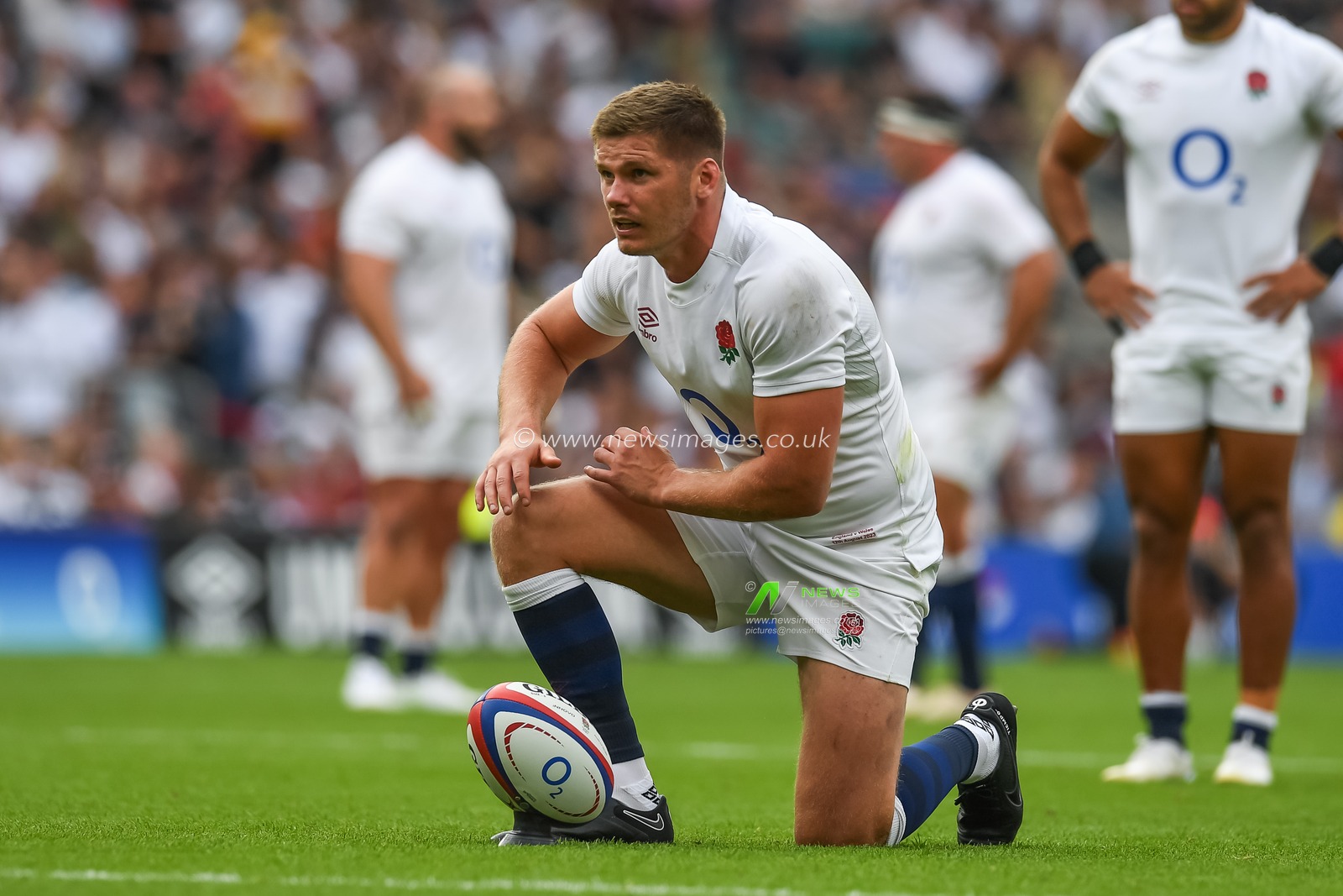 Owen Farrell of England prepares to kick at goal during the 2023 Summer Series match England vs Wales at Twickenham Stadium, Twickenham, United Kingdom, 12th August 2023

(Photo by Mike Jones/News Images)