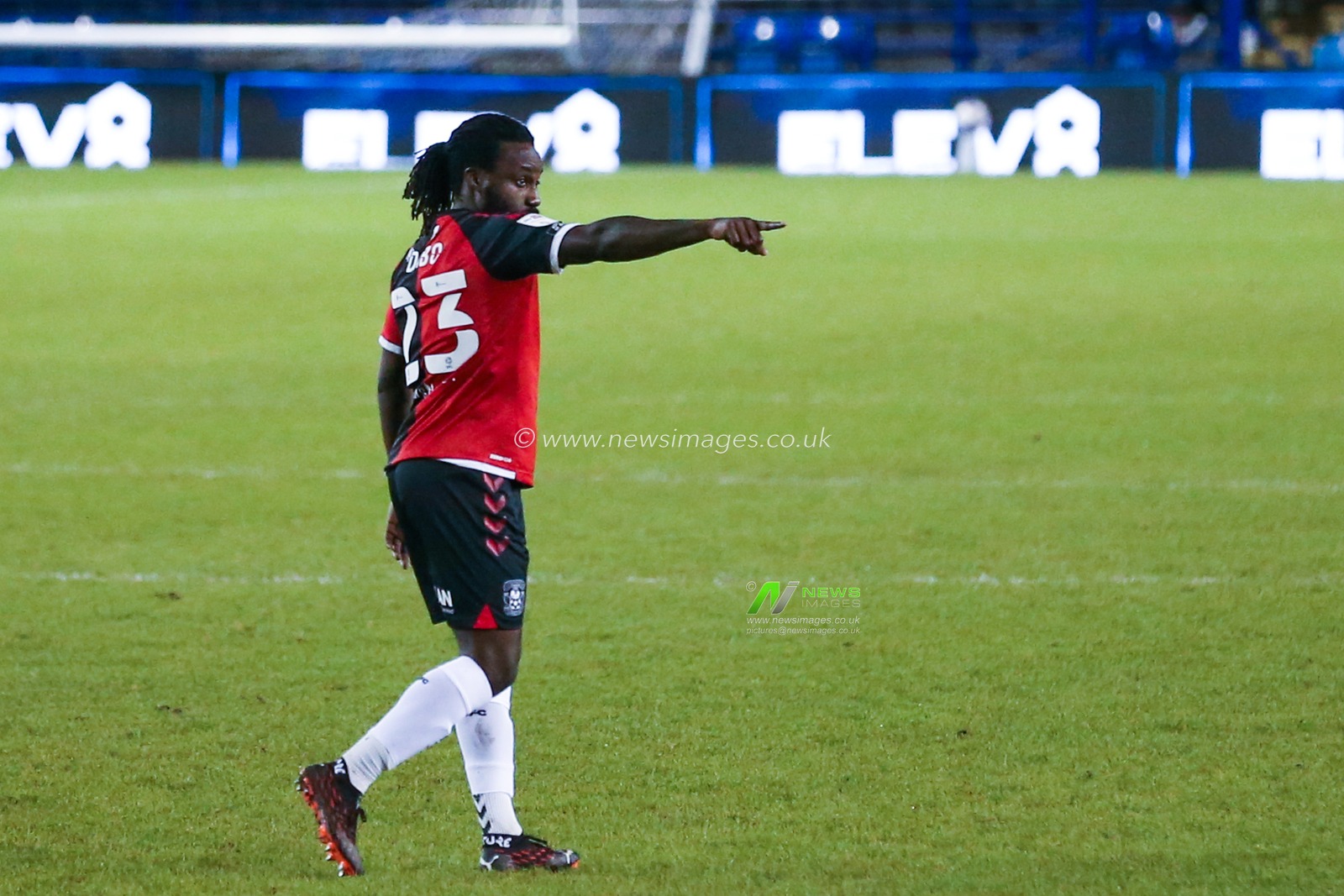 Fankaty Dabo #23 of Coventry City gives his team instructions during the game