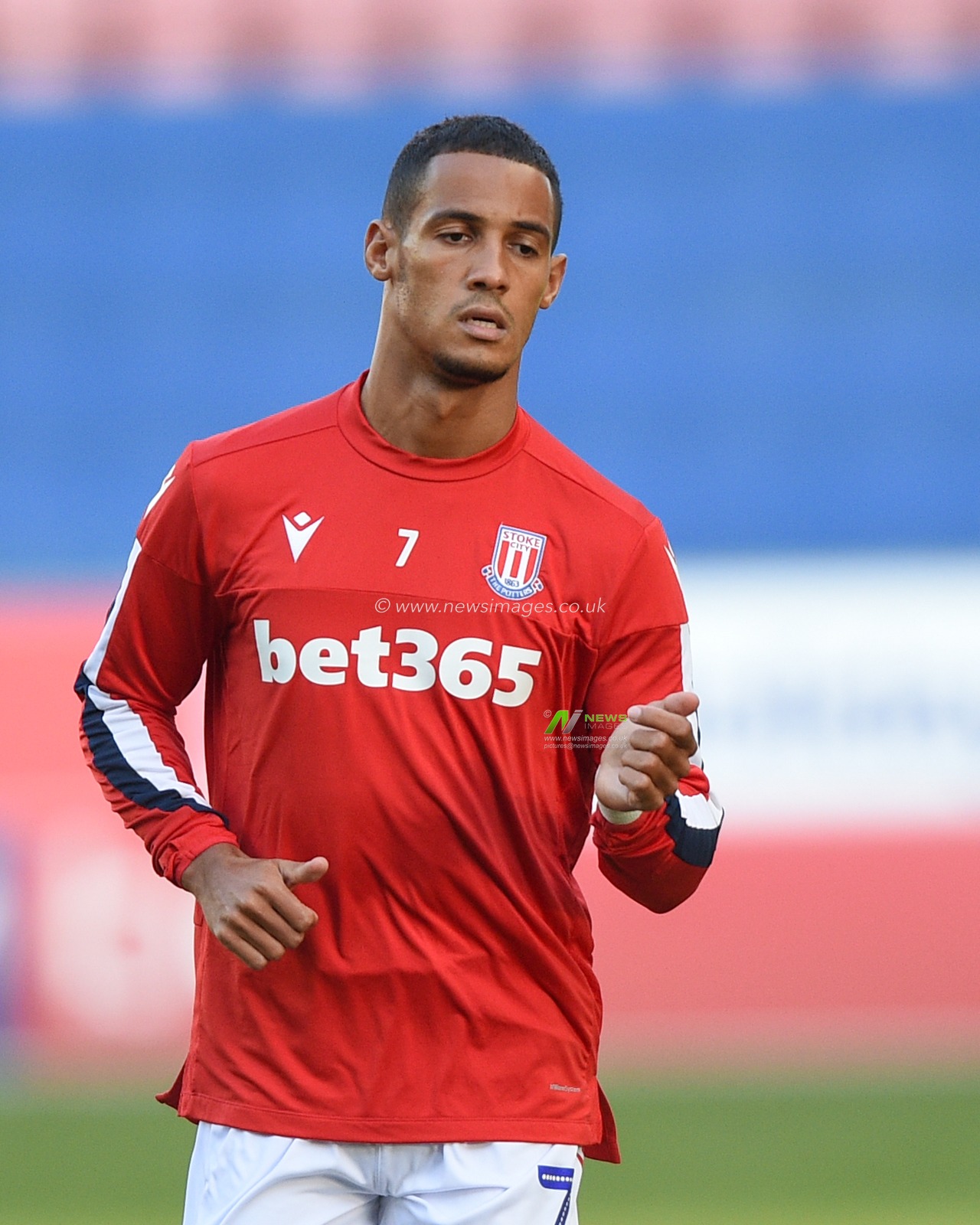 13th August 2019, DW Stadium, Wigan, England; Carabao Cup, Round 1,  Wigan Athletic vs Stoke City ; Thomas Ince (7) of Stoke City in the warm up


Credit: Richard Long/News Images

English Football League images are subject to DataCo Licence