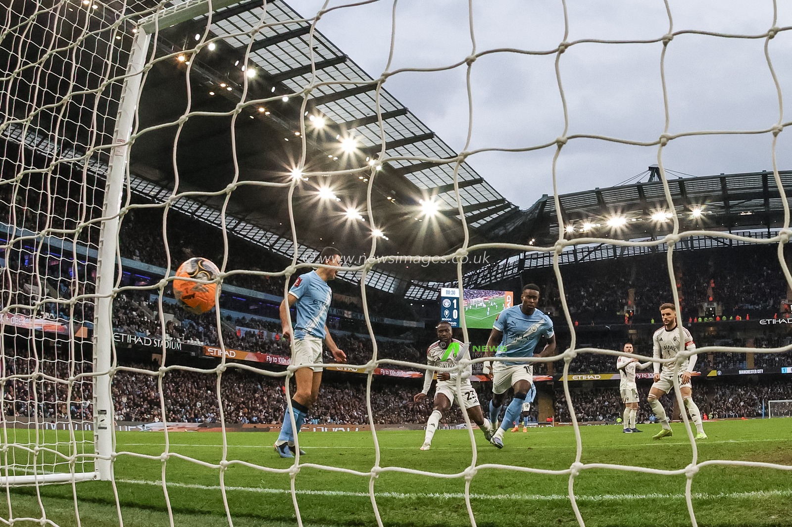 Marc Guehi of Manchester City scores to make it 2-0 during the Emirates FA Cup 4th Round match Manchester City vs Salford City at Etihad Stadium, Manchester, United Kingdom on 14 February 2026

(Photo by Mark Cosgrove/News Images)