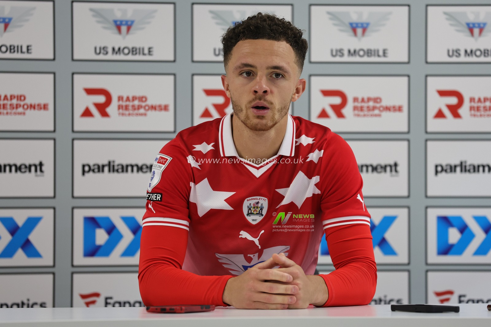 Jordan Williams #2 of Barnsley speaks in the post match press conference during the Sky Bet League 1 match Barnsley vs Port Vale at Oakwell, Barnsley, United Kingdom, 5th August 2023

(Photo by Alfie Cosgrove/News Images)