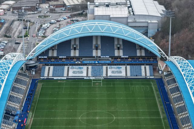 An aerial view of The Accu Stadium during the Betfred Super League Round 4 match Huddersfield Giants vs Hull KR at Accu Stadium, Huddersfield, United Kingdom on 08 March 2026

(Photo by Mark Cosgrove/News Images)