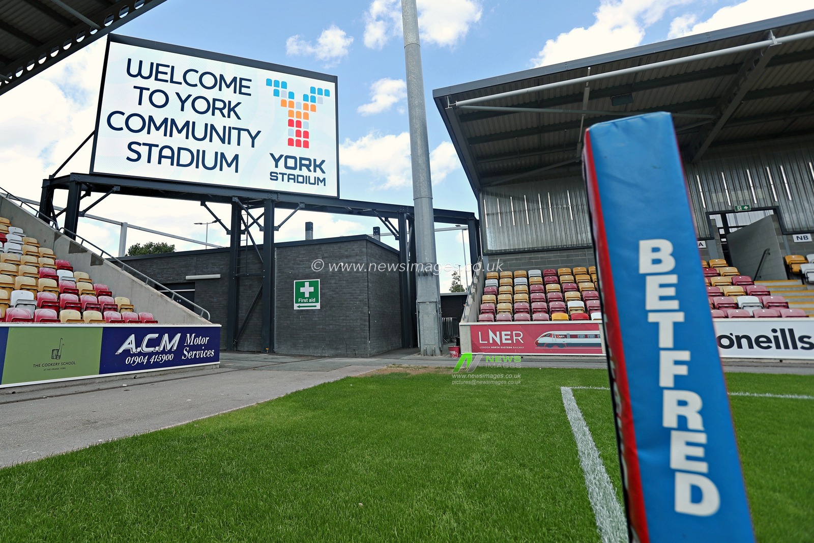 The big screen at the LNER Community Stadium before the Betfred Championship match York City Knights vs Featherstone Rovers at LNER Community Stadium, York, United Kingdom, 29th June 2025(Photo by Sam Eaden/News Images)