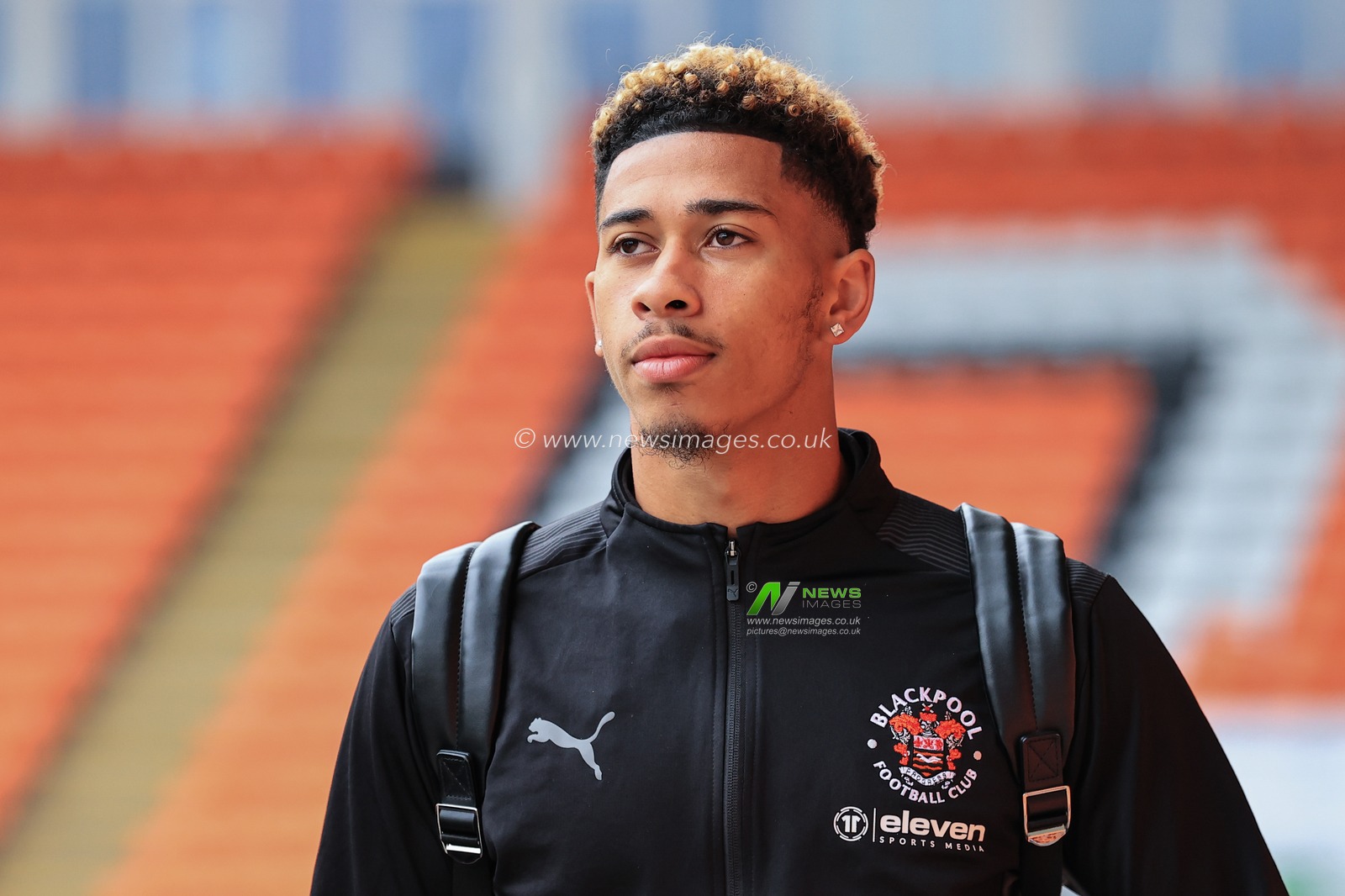 Jordan Gabriel #4 Of Blackpool arrives at Bloomfield Road ahead of the Lancashire derby