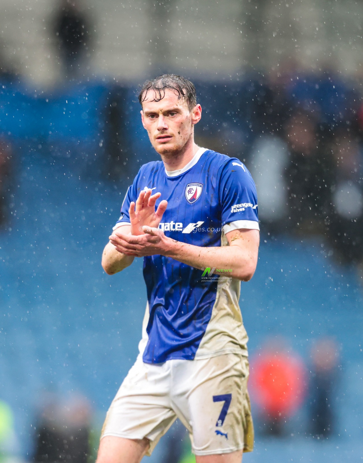Liam Mandeville of Chesterfield  applauds the fans at full time during the Sky Bet League 2 match Chesterfield vs Harrogate Town at SMH Group Stadiumact Stadium, Chesterfield, United Kingdom, 22nd March 2025

(Photo by Richard Bierton/News Images)