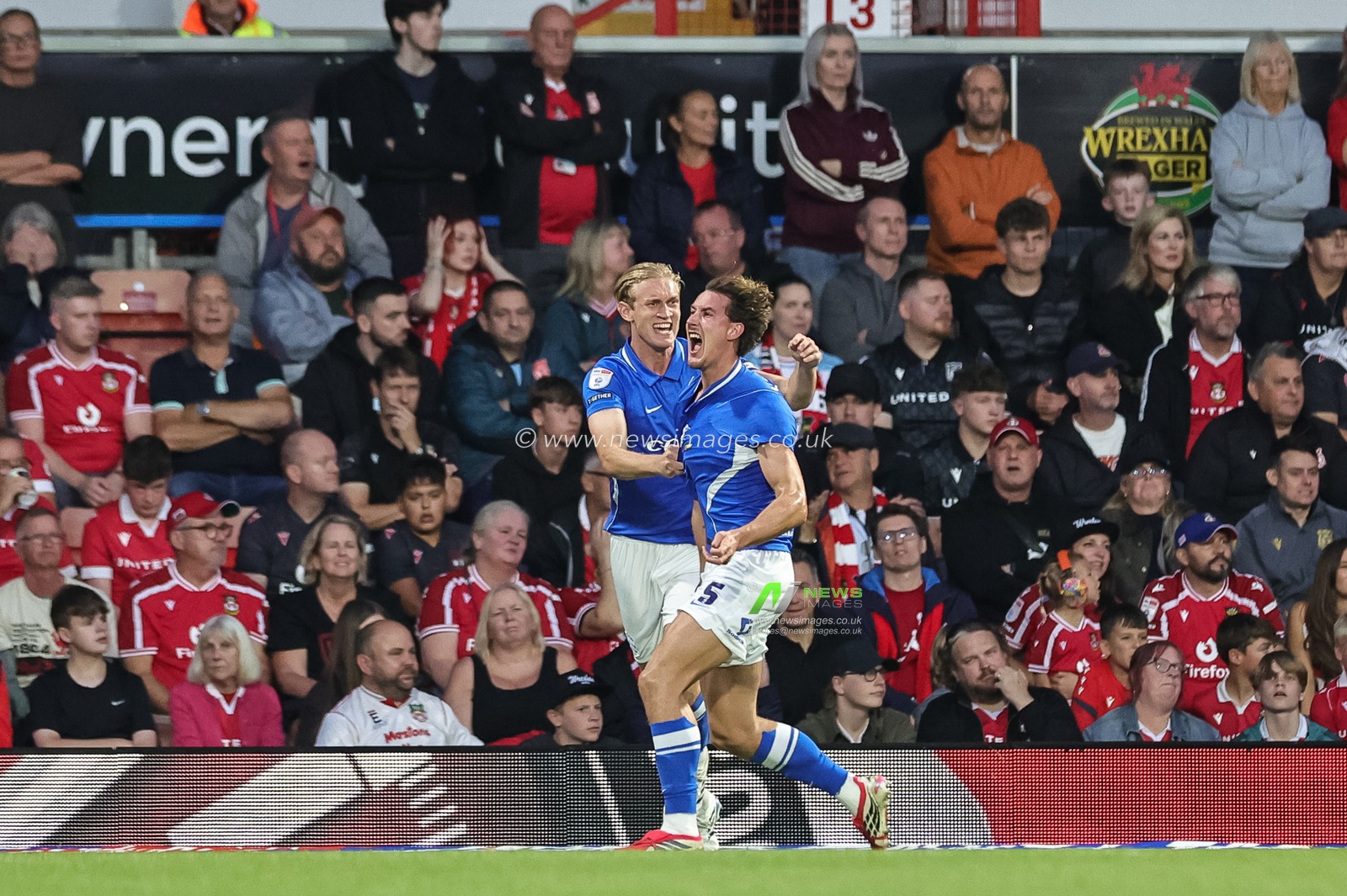 Phil Neumann of Birmingham City celebrates his goal to make it 0-1 during the Sky Bet Championship match Wrexham vs Birmingham City at The Racecourse Ground, Wrexham, United Kingdom on 28 August 2026

(Photo by Mark Cosgrove/News Images)