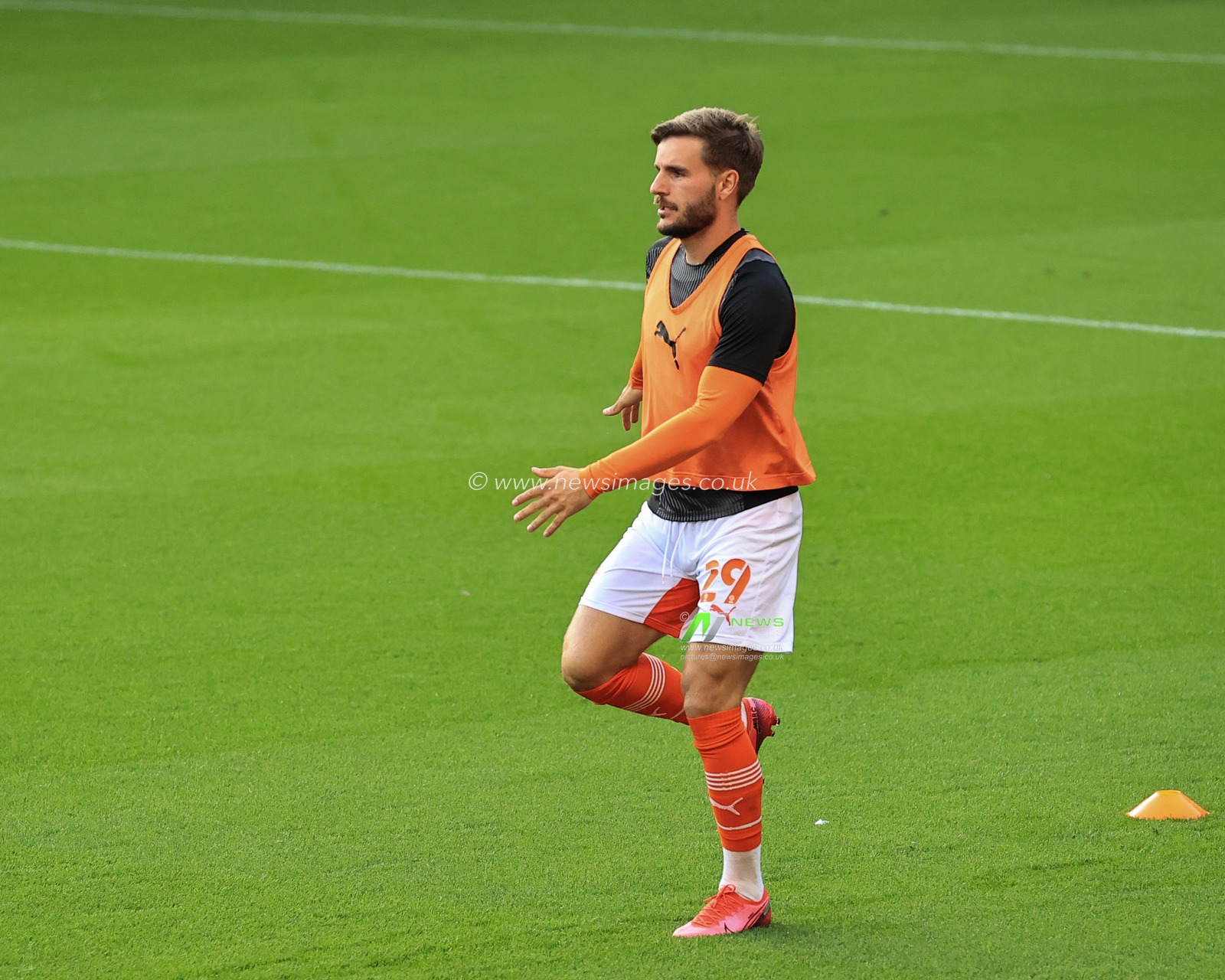 Luke Garbutt #29 of Blackpool during the pre-game warmup