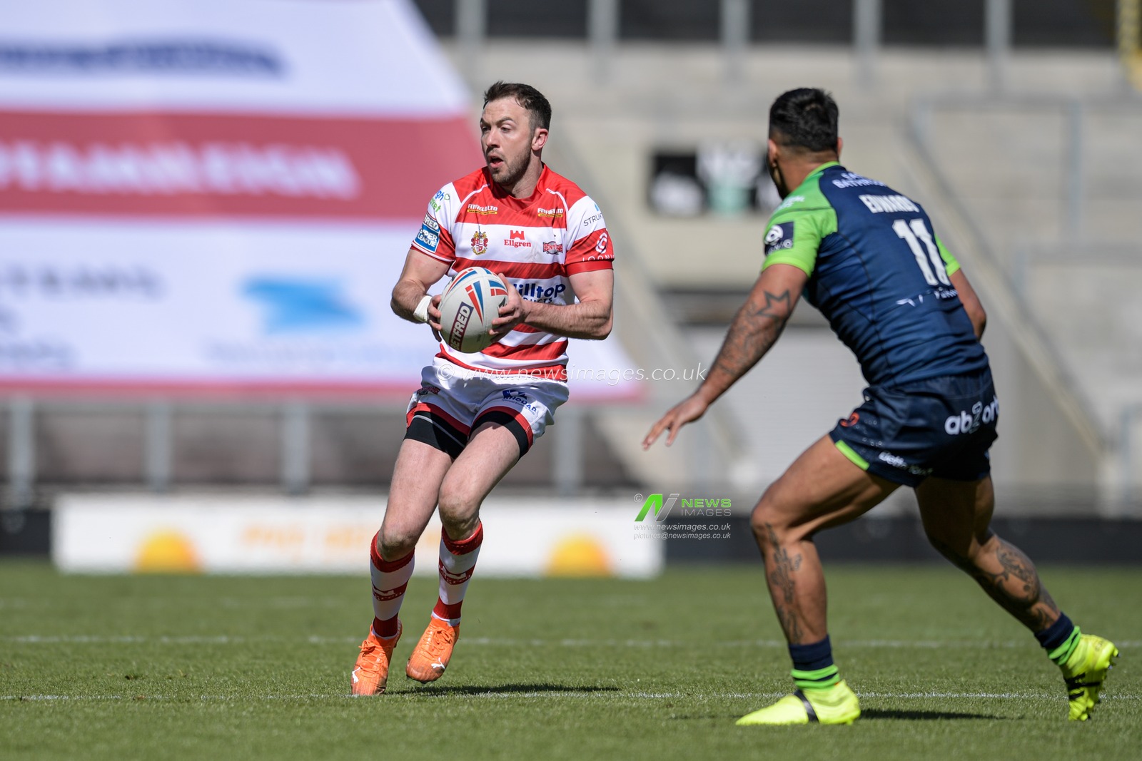 Ryan Brierley (1) of Leigh Centurions runs with the ball
