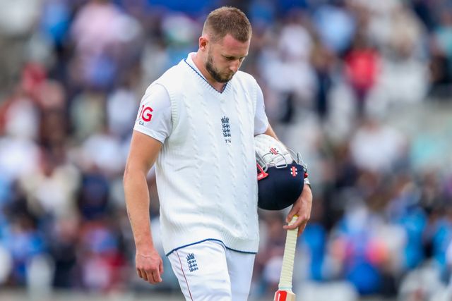 Gus Atkinson of England looks dejected following his dismissal, and draws the series following the 5th Rothesay Test Match day 5 England v India at The Kia Oval, London, United Kingdom, 4th August 2025

(Photo by Izzy Poles/News Images)