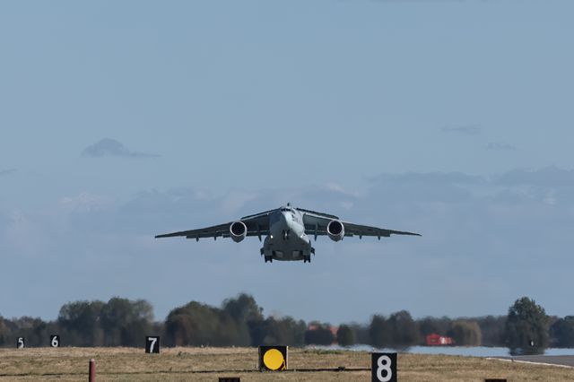 Kawasaki C-2 transporter leaves as The Japan Air Self-Defense Force (JASDF) has successfully competes the first fighter aircraft deployment to Europe in its 71-year history, as they join the United Kingdom’s Royal Air Force as they arrive at RAF Coningsby as part of the "Atlantic Eagles" mission. This landmark achievement strengthens defence cooperation between the United Kingdom and Japan whilst demonstrating the interconnected nature of global security at RAF Coningsby, Coningsby, United Kingdom, 22nd September 2025

(Photo by Mark Cosgrove/News Images)