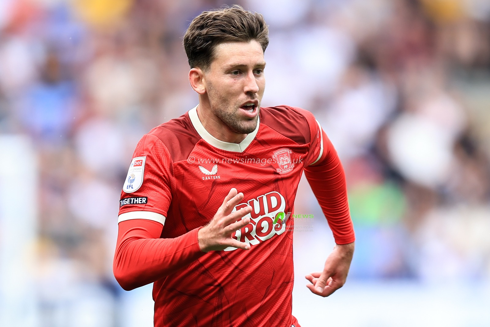 Callum Lang of Preston North End during the Sky Bet Championship match Bolton Wanderers vs Preston North End at Toughsheet Community Stadium, Bolton, United Kingdom on 15 August 2026

(Photo by Jorge Horsted/News Images)