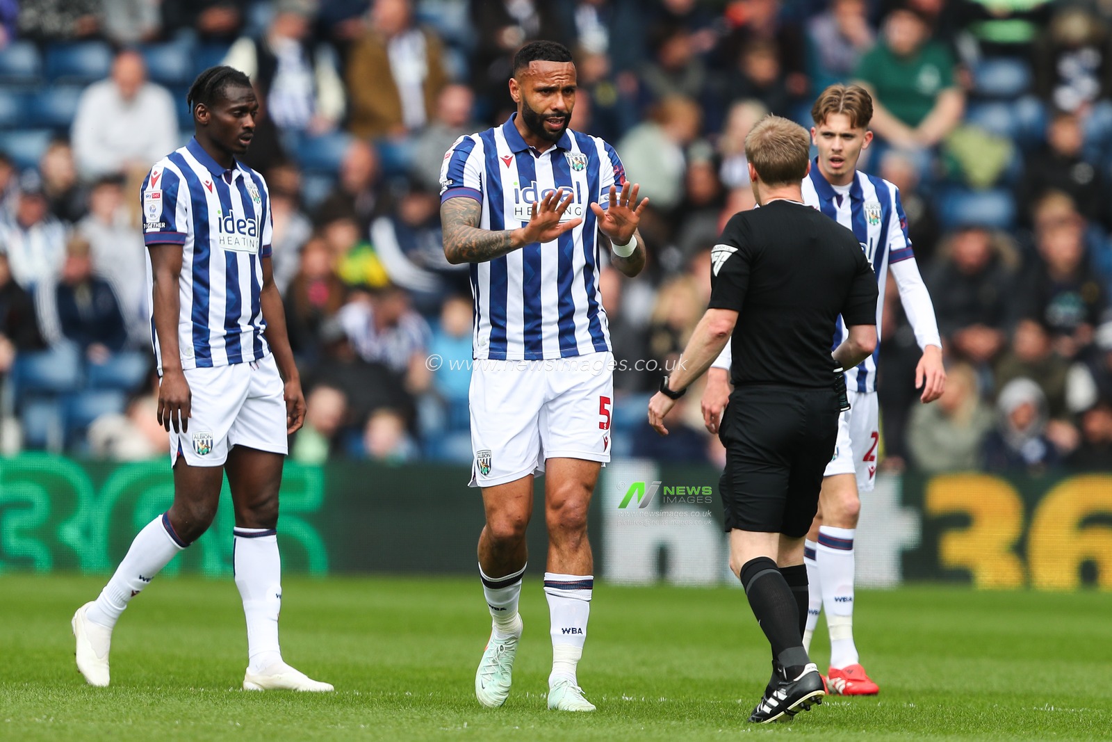 Kyle Bartley of West Bromwich Albion appeals to referee  during the Sky Bet Championship match West Bromwich Albion vs Derby County at The Hawthorns, West Bromwich, United Kingdom, 21st April 2025

(Photo by Gareth Evans/News Images)