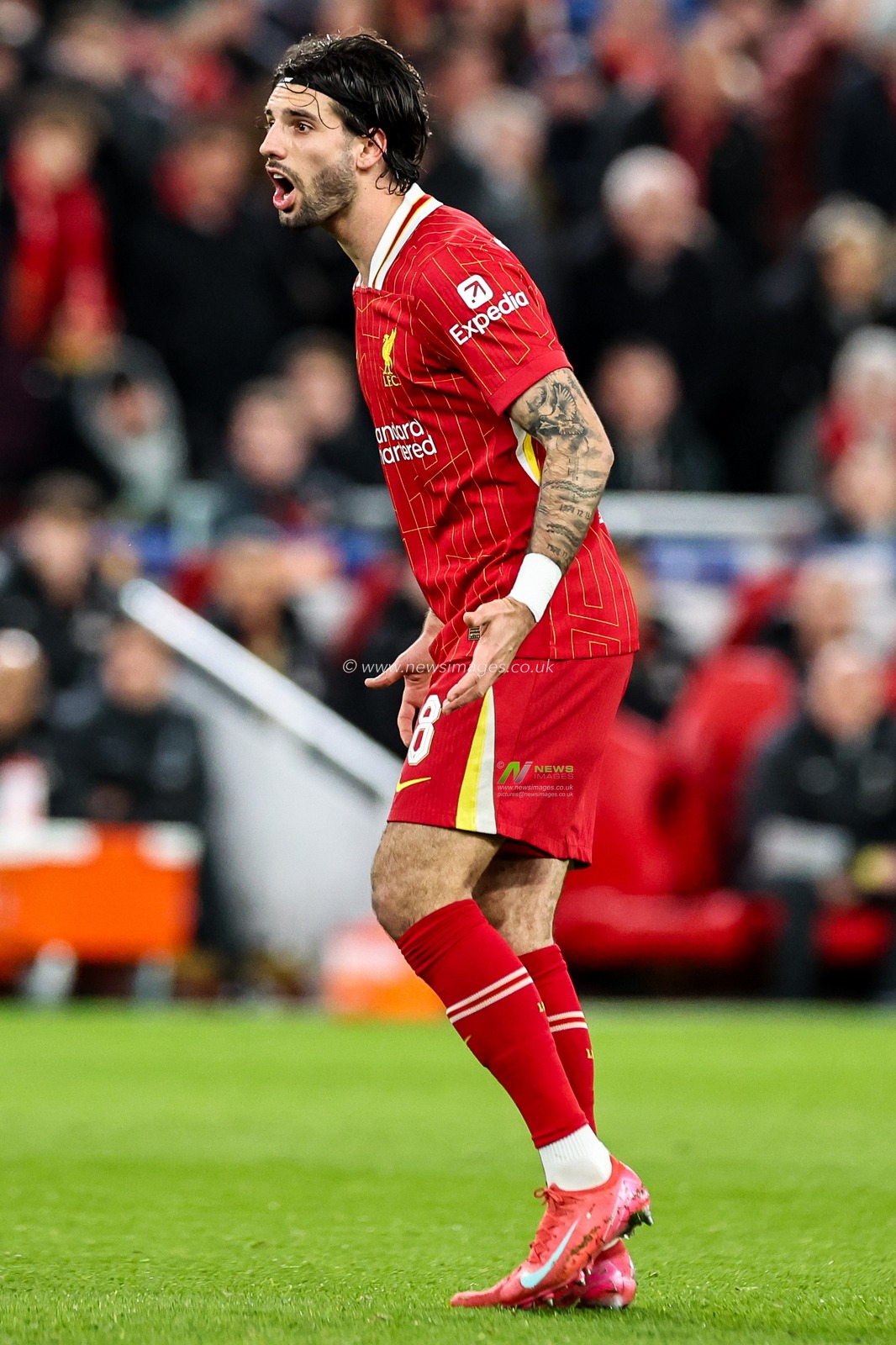Dominik Szoboszlai of Liverpool reacts during the UEFA Champions League Last 16 match Liverpool vs Paris Saint-Germain at Anfield, Liverpool, United Kingdom, 11th March 2025

(Photo by Mark Cosgrove/News Images)