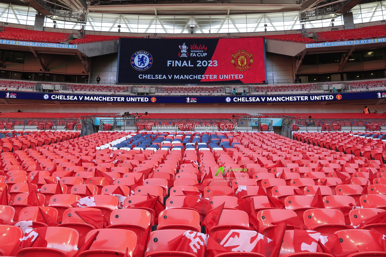 Interior view of Wembley Stadium ahead of the Vitality Women's FA Cup Final match Chelsea FC Women vs Manchester United Women at Wembley Stadium, London, United Kingdom, 14th May 2023

(Photo by Conor Molloy/News Images)