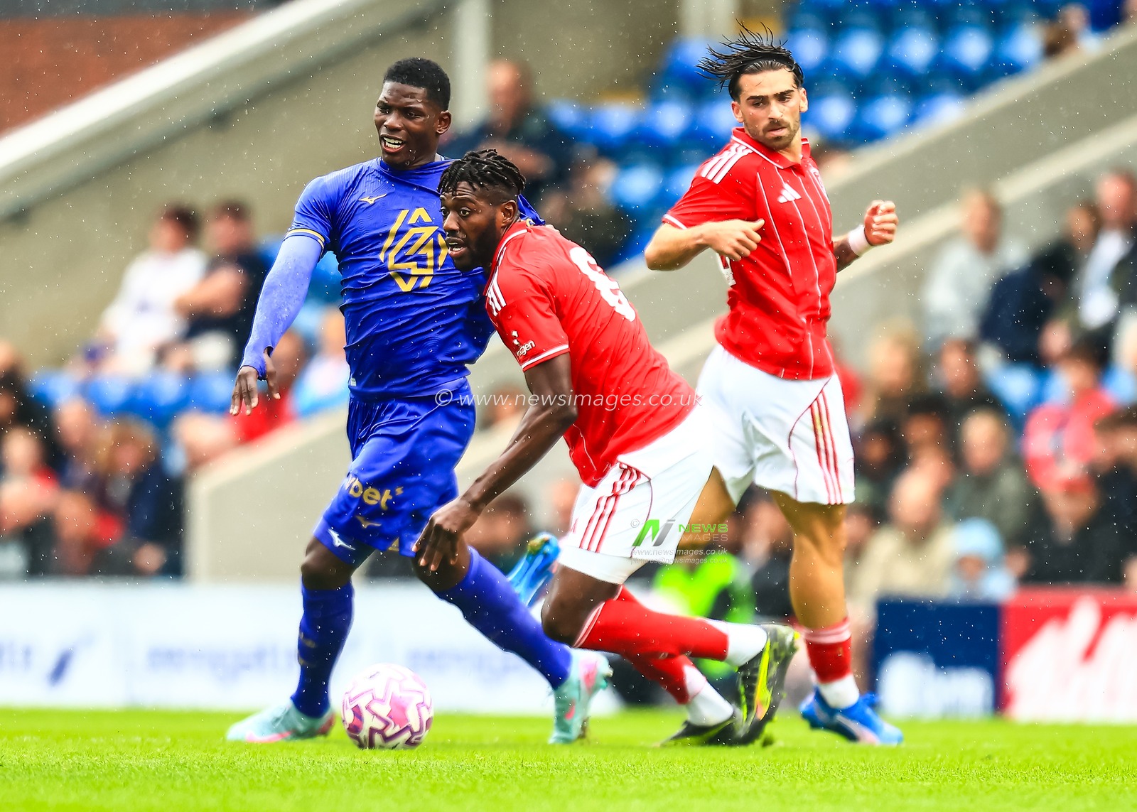 Ibrahim Sangare of Nottingham Forest and Breel Embolo of Monaco battle for the ball during the Pre-season friendly match Nottingham Forest vs Monaco at SMH Group Stadiumact Stadium, Chesterfield, United Kingdom, 19th July 2025

(Photo by Richard Bierton/News Images)