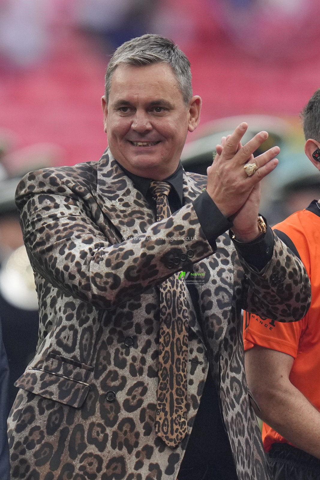 Derek Beaumont, owner of Leigh Leopards salutes the fan before the Betfred Challenge Cup match Hull KR vs Leigh Leopards at Wembley Stadium, London, United Kingdom, 12th August 2023

(Photo by Steve Flynn/News Images)