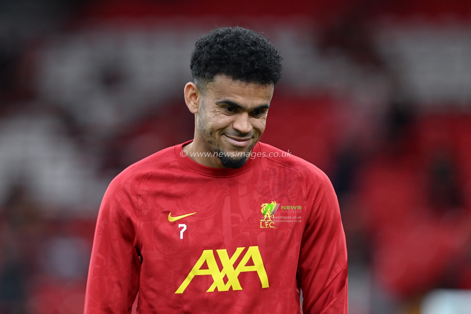 Luis DÃ­az of Liverpool warms up ahead of the Premier League match Liverpool vs Brighton and Hove Albion at Anfield, Liverpool, United Kingdom, 2nd November 2024

(Photo by Cody Froggatt/News Images)