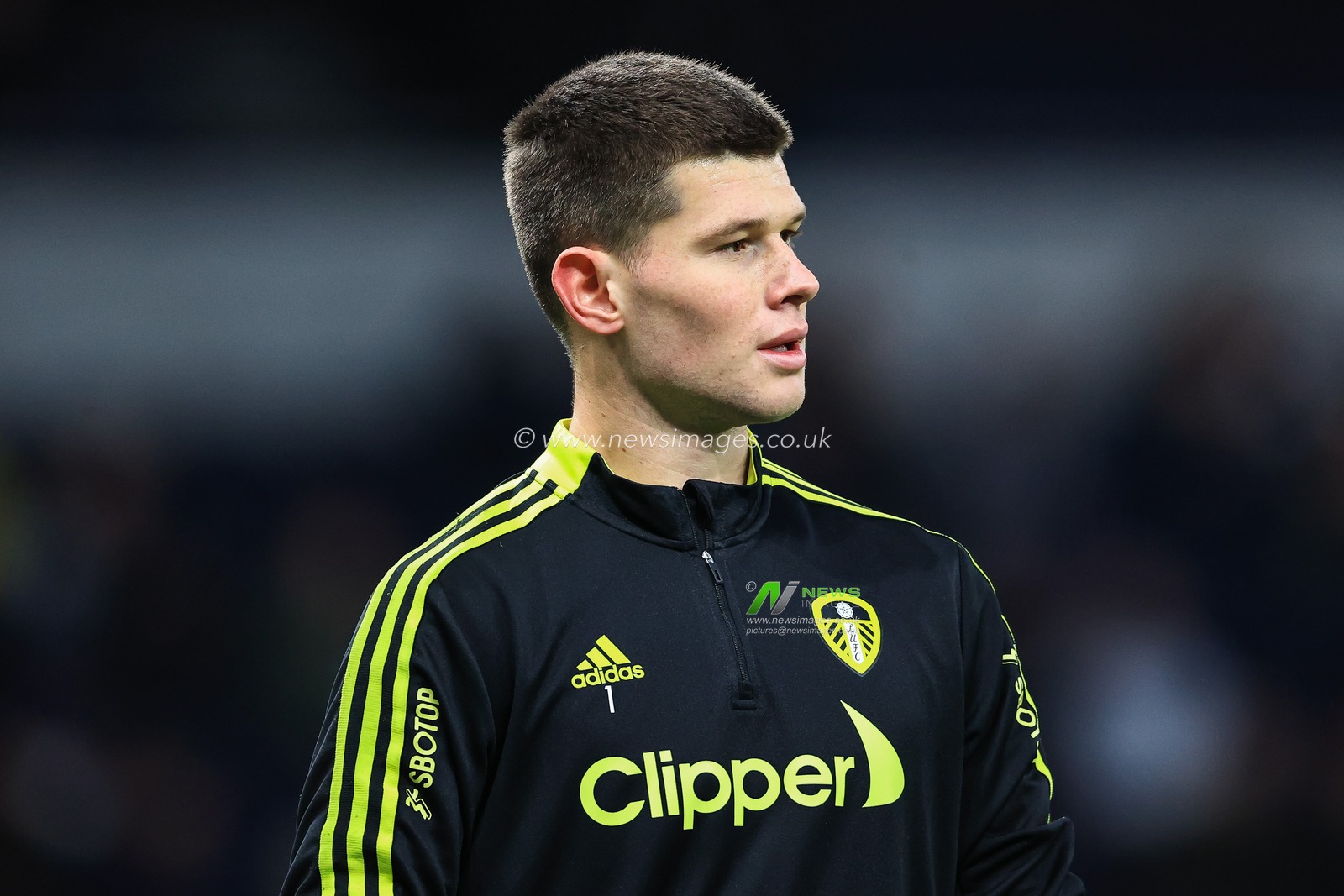 Illan Meslier #1 of Leeds United during the pre-game warmup