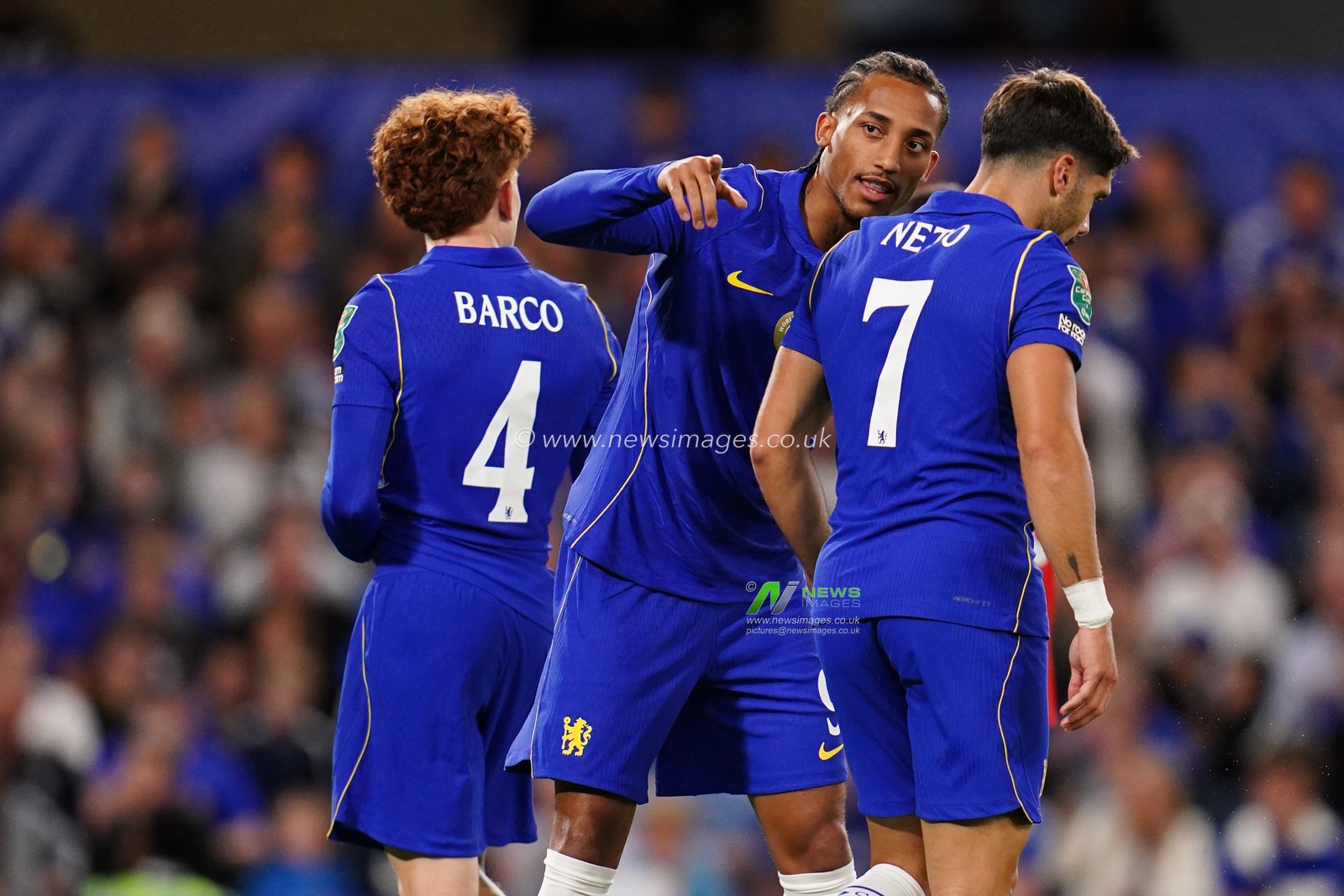 Joao Pedro of Chelsea and Pedro Neto of Chelsea during the Carabao Cup round 2 match Chelsea vs Luton Town at Stamford Bridge, London, United Kingdom on 27 August 2026

(Photo by Harvey Murphy/News Images)