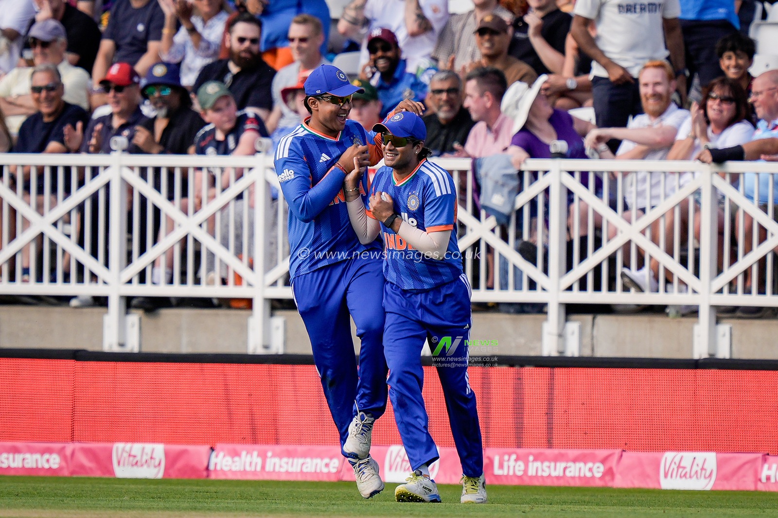 Abhishek Sharma of India celebrates taking a catch during the Third Vitality T20 International match England vs India at Trent Bridge, Nottingham, United Kingdom on 07 July 2026

(Photo by Maynard Manyowa/News Images)