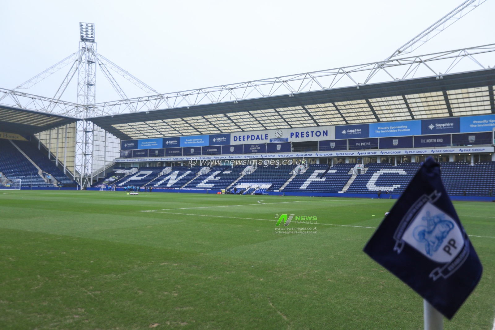 A general view of the Deepdale stadium and corner flag  ahead of the Sky Bet Championship match Preston North End vs Burnley at Deepdale, Preston, United Kingdom, 15th February 2025

(Photo by Jorge Horsted/News Images)