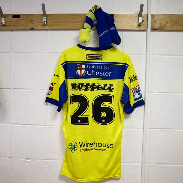 Match shirt of Dan Russell of Warrington Wolves during the Betfred Super League Round 1 match Huddersfield Giants vs Warrington Wolves at John Smith's Stadium, Huddersfield, United Kingdom, 16th February 2025

(Photo by Mark Cosgrove/News Images)
