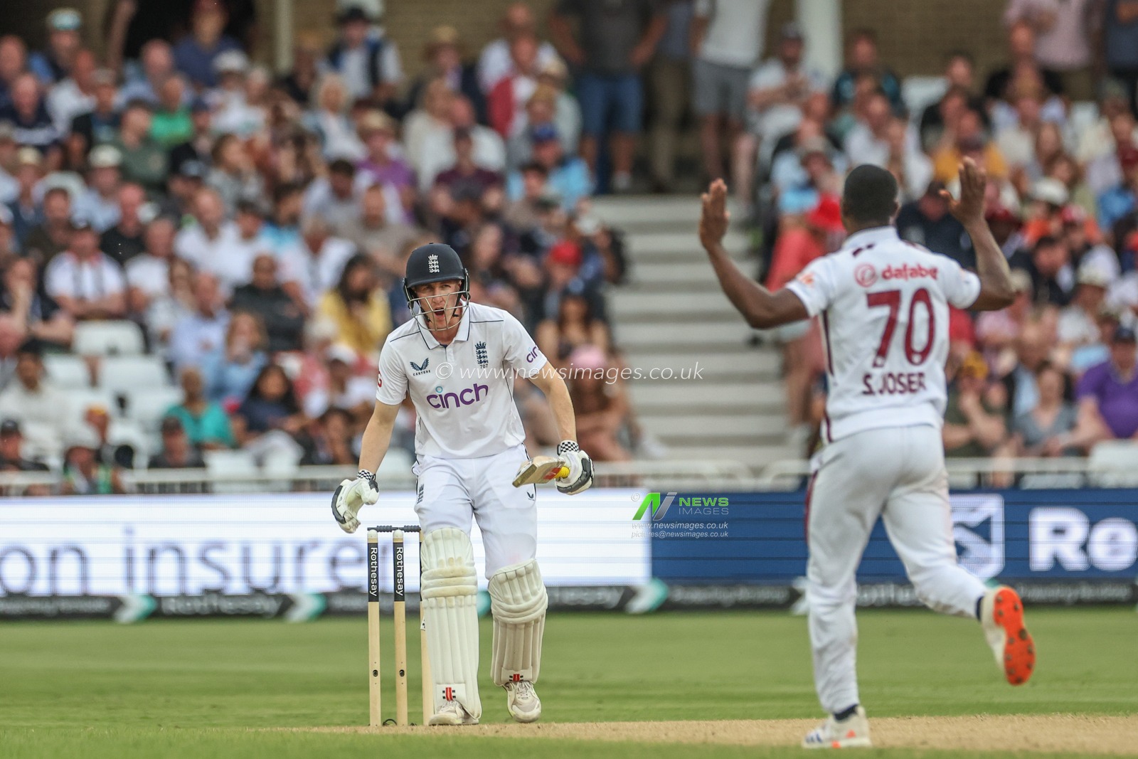 Harry Brook of England shouts no run during the Rothesay Test Match day three England vs West Indies at Trent Bridge, Nottingham, United Kingdom, 20th July 2024

(Photo by Mark Cosgrove/News Images)