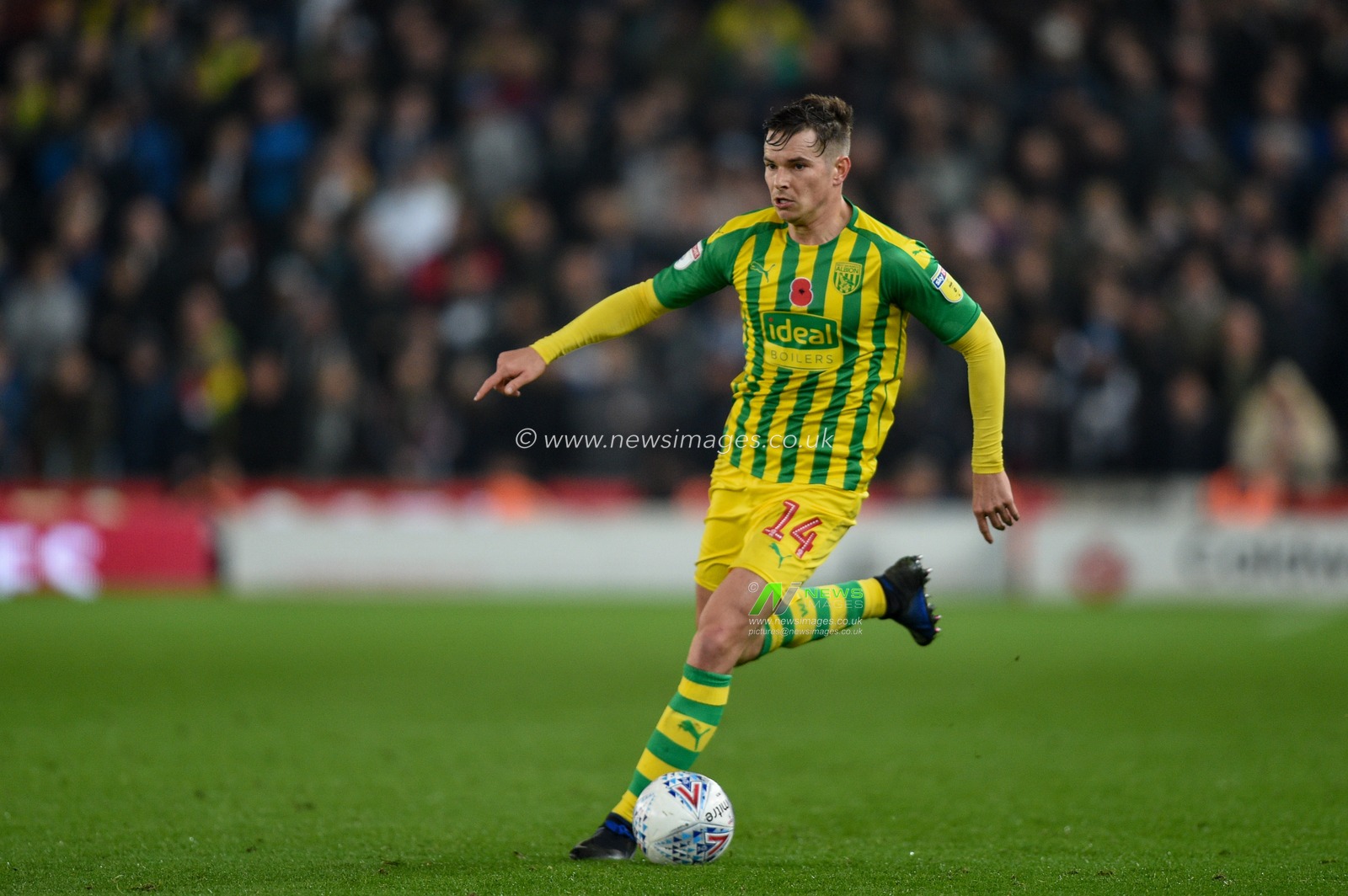 4th November 2019, Bet365 Stadium, Stoke-on-Trent, England; Sky Bet Championship, Stoke City v West Bromwich Albion : Conor Townsend (14) of West Bromwich Albion in action during the game

Credit: Richard Long/News Images