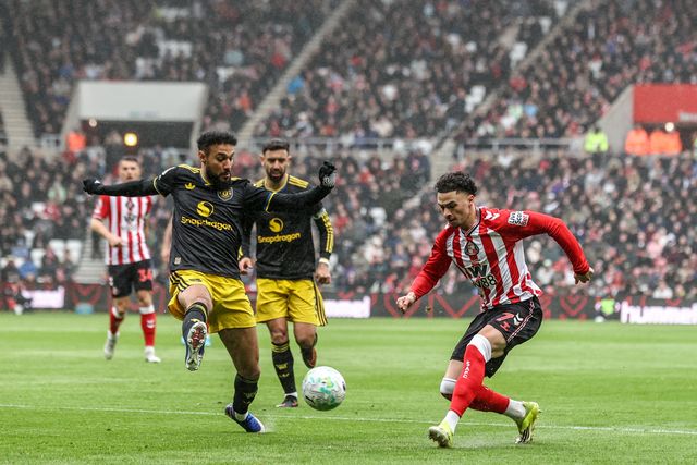 Chemsdine Talbi of Sunderland crosses the ball during the Premier League match Sunderland vs Manchester United at Stadium Of Light, Sunderland, United Kingdom on 09 May 2026

(Photo by Alfie Cosgrove/News Images)