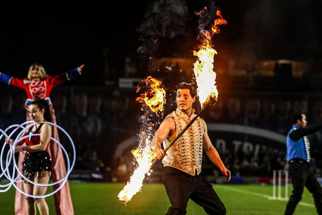 Pre-match entertainment ahead of the Betfred Super League round 5 match Wakefield Trinity vs Leigh Leopards at DIY Kitchens Stadium, Wakefield, United Kingdom on 20 March 2026

(Photo by Alfie Cosgrove/News Images)