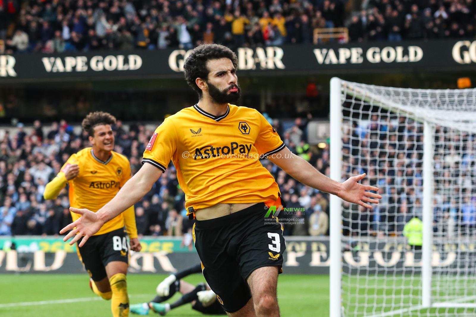 Rayan AÃ¯t-Nouri of Wolverhampton Wanderers celebrates his goal to make it 1-1 during the Emirates FA Cup Quarter- Final match Wolverhampton Wanderers vs Coventry City at Molineux, Wolverhampton, United Kingdom, 16th March 2024

(Photo by Gareth Evans/News Images)