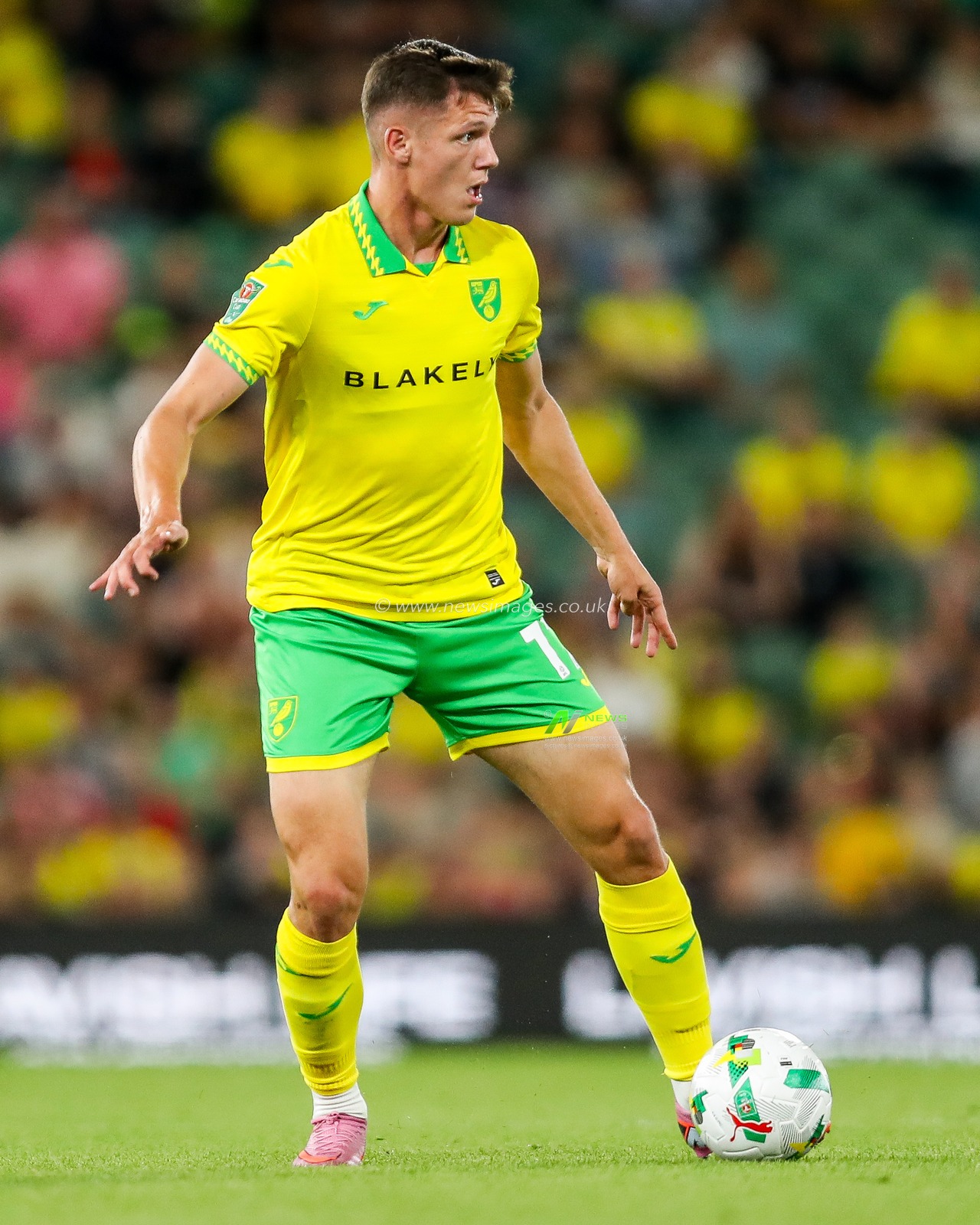 Ante Crnac of Norwich City runs with the ball during the Carabao Cup match Norwich City vs Southampton at Carrow Road, Norwich, United Kingdom, 26th August 2025

(Photo by Izzy Poles/News Images)