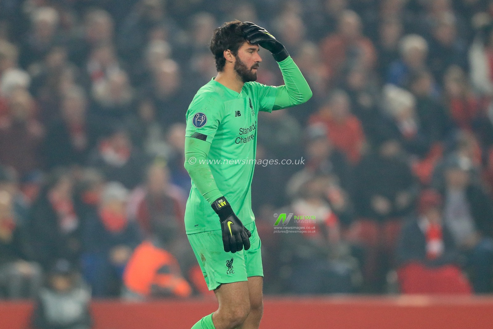5th November 2019, Anfield, Liverpool, England; UEFA Champions League, Liverpool v KRC Genk : Alisson (1) of Liverpool 

Credit: Mark Cosgrove/News Images