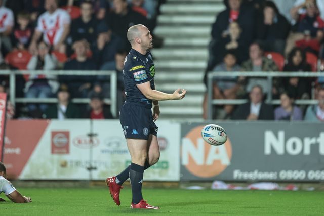 Liam Marshall of Wigan Warriors celebrates his try during the Betfred Super League Round 25 match St Helens vs Wigan Warriors at Totally Wicked Stadium, St Helens, United Kingdom, 5th September 2025

(Photo by Mark Cosgrove/News Images)