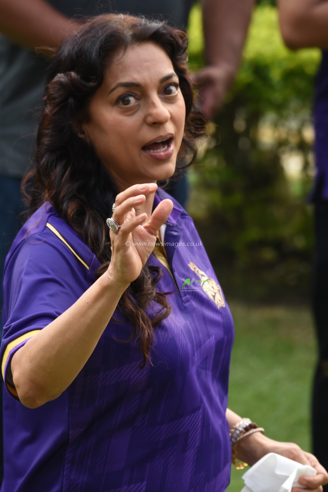 Bollywood Actress and KKR Co-owner Juhi Chawla with 40 Shahoshi Ranis attend the practice session and interact with the players  at Eden Gardens in Kolkata, India on May 6,2025,Photo by Debajyoti Chakraborty(Photo: Debajyoti Chakraborty/News Images)