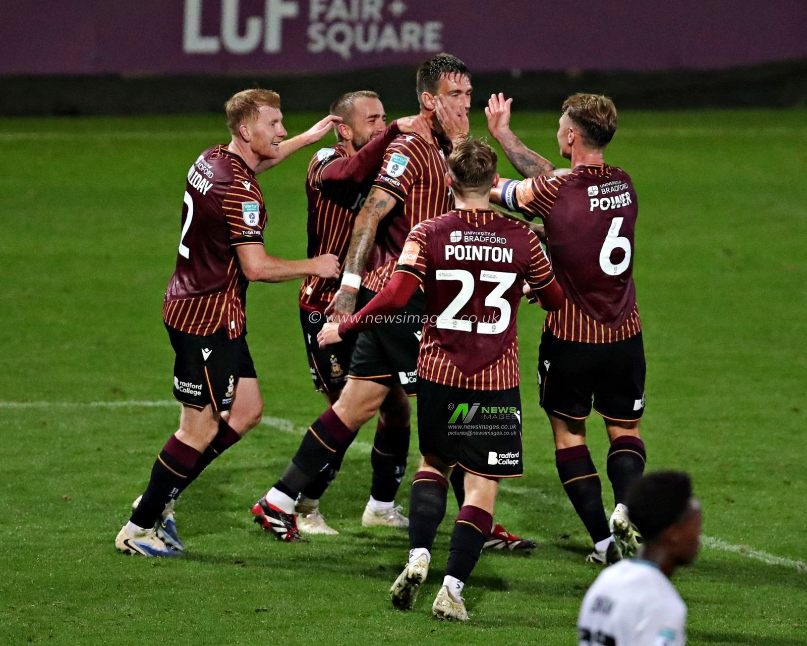 Andy Cook of Bradford City celebrates his second goal during The Vertu Trophy match Bradford City vs Grimsby Town at University of Bradford Stadium, Bradford, United Kingdom, 2nd September 2025(Photo by Sam Eaden/News Images)