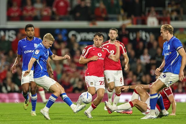 Alex Cochrane of Birmingham City clears the ball up field during the Sky Bet Championship match Wrexham vs Birmingham City at The Racecourse Ground, Wrexham, United Kingdom on 28 August 2026

(Photo by Mark Cosgrove/News Images)