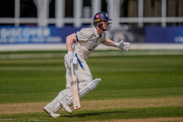 Brooke Guest takes a run during the County Championship Division Two Derbyshire v Gloucestershire at The Central Co-Op County Ground, Derby, United Kingdom on 26 April 2026

(Photo by Maynard Manyowa/News Images)