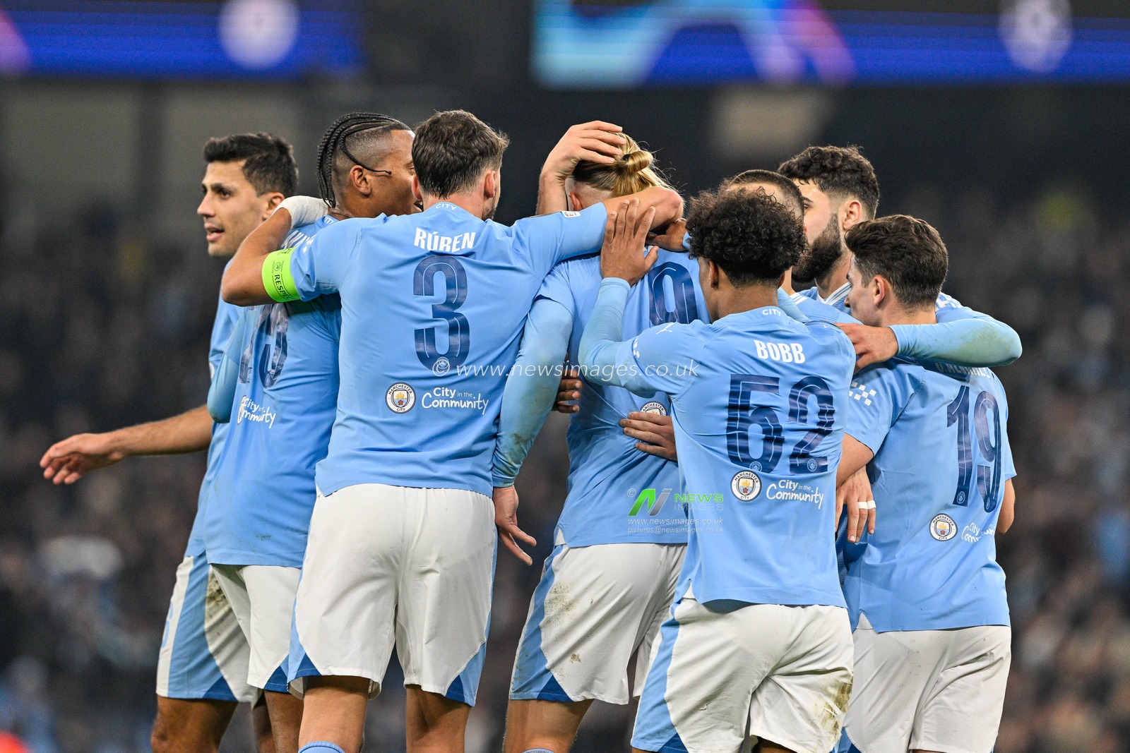 Erling Haaland  of Manchester City celebrates his goal to make it  3-0 during the UEFA Champions League match Manchester City vs F.C. Copenhagen at Etihad Stadium, Manchester, United Kingdom, 6th March 2024

(Photo by Cody Froggatt/News Images)